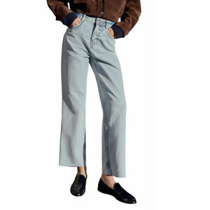 Zara Women's 4 Light Blue High Waist Straight Ankle Rigid Pocketed Cotton Jeans